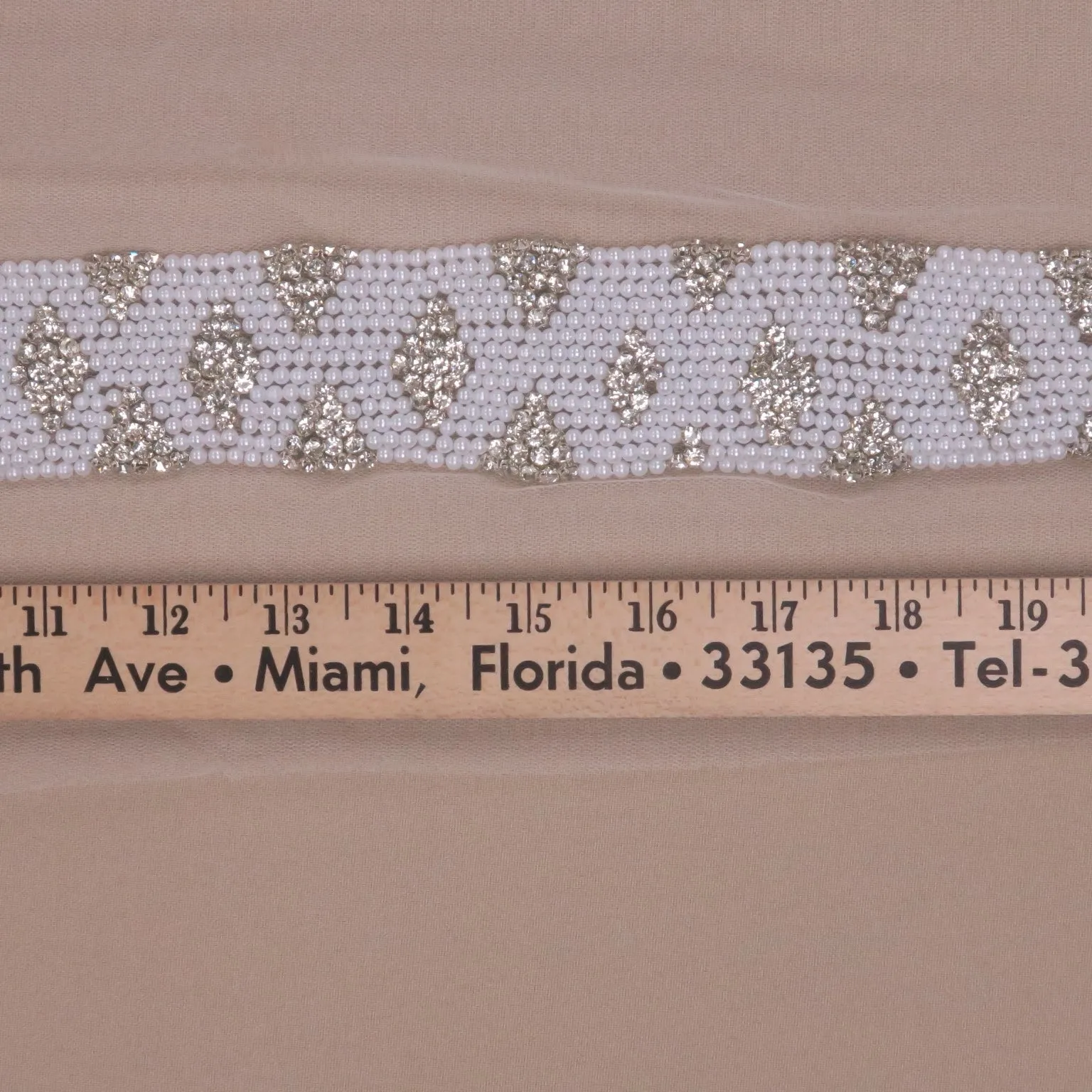 2" White  Floral Rhinestones and Crystals with White Pearls Trim