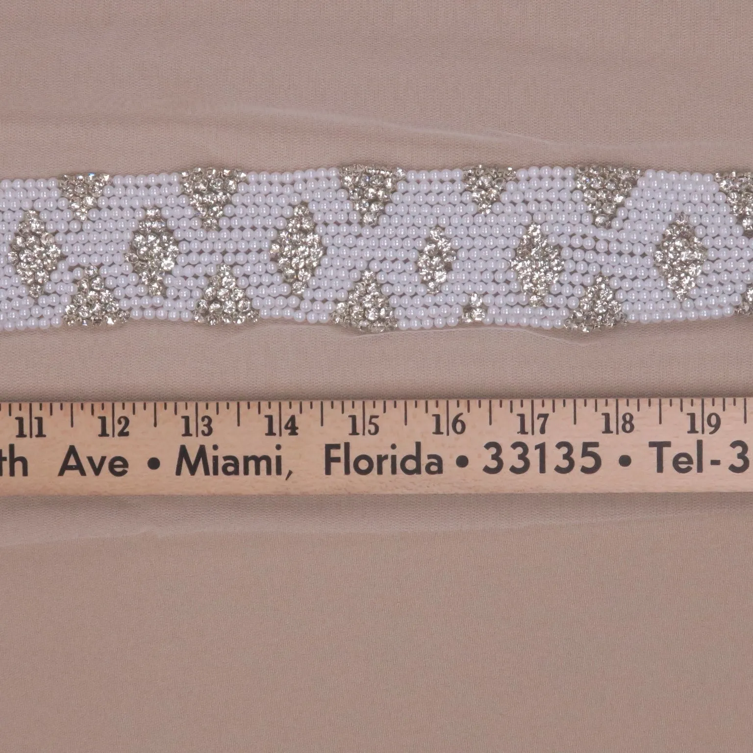 2" White  Floral Rhinestones and Crystals with White Pearls Trim