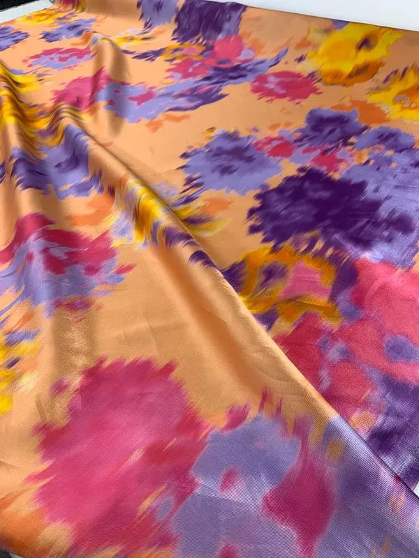 Abstract Design Light-Weight Silk Zibeline - Salmon / Purple / Magenta / Orange