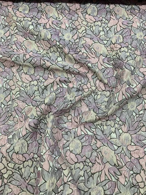 Abstract Floral Field Textured Brocade - Pink / Lilac / Lavender / Grey