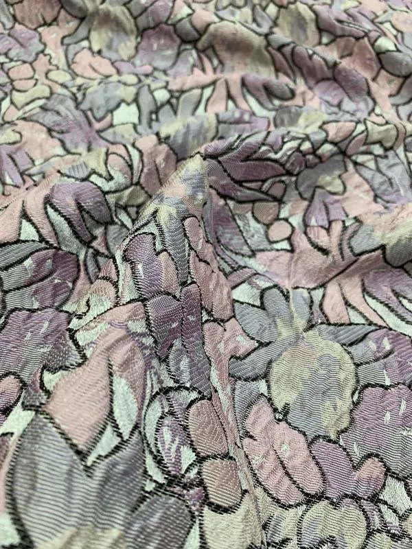 Abstract Floral Field Textured Brocade - Pink / Lilac / Lavender / Grey