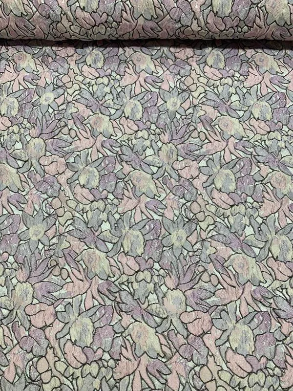 Abstract Floral Field Textured Brocade - Pink / Lilac / Lavender / Grey