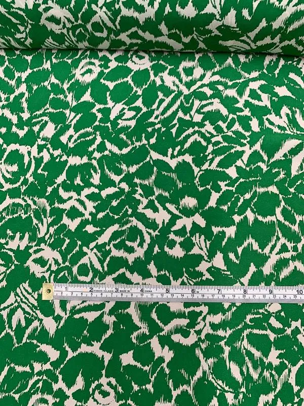 Abstract Leaf Graphic Printed Silk Crepe de Chine - Green / White