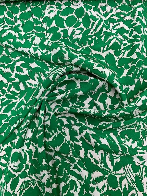 Abstract Leaf Graphic Printed Silk Crepe de Chine - Green / White