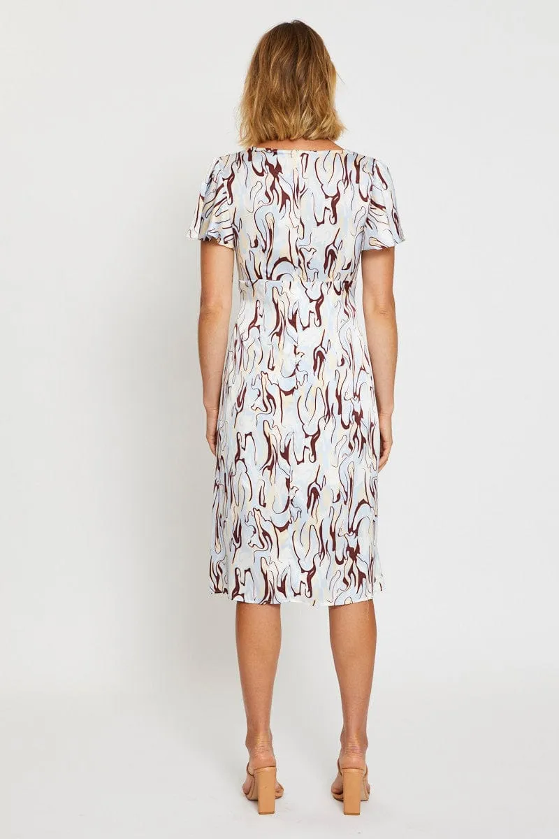 Abstract Print Midi Dress Short Sleeve