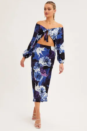 Abstract Print Slip Skirt Midi Satin