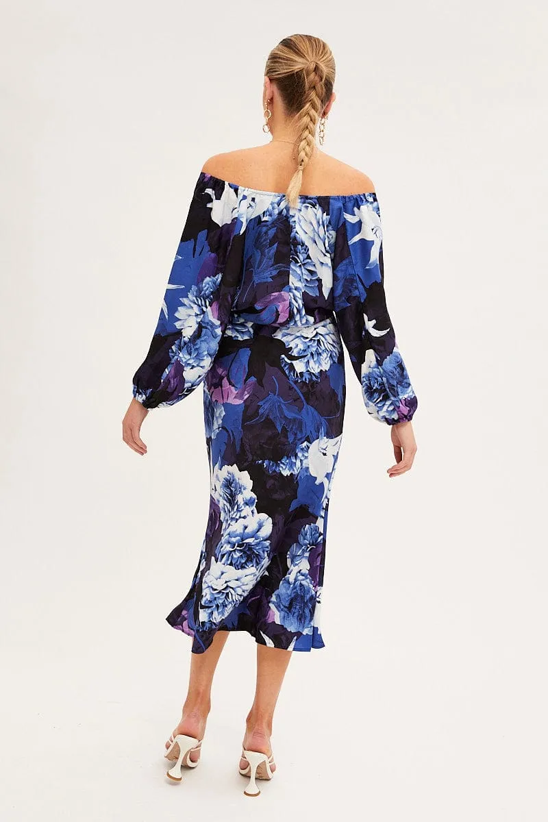 Abstract Print Slip Skirt Midi Satin