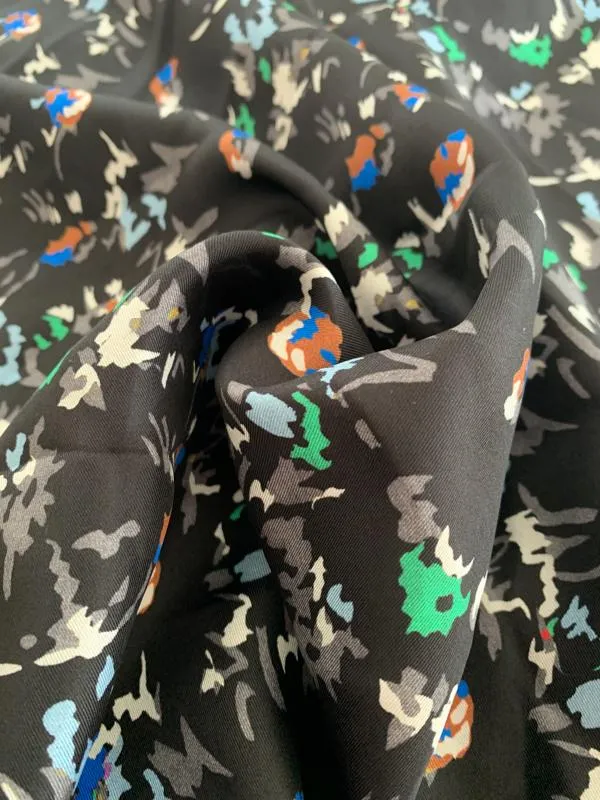 Abstract Printed Fine Silk Twill - Black / Multicolor