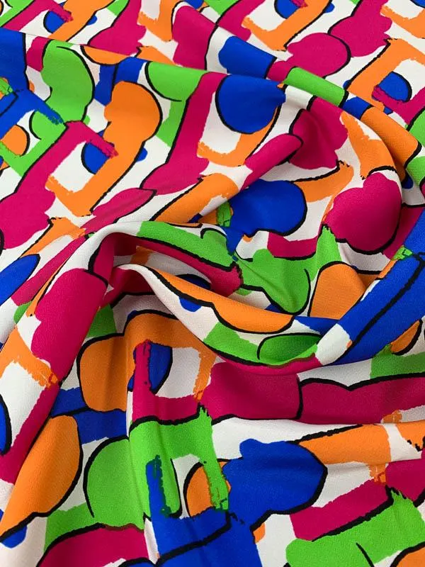 Abstract Printed Silk Crepe de Chine - Multicolor