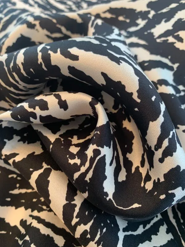 Abstract Printed Silk Twill - Black / White