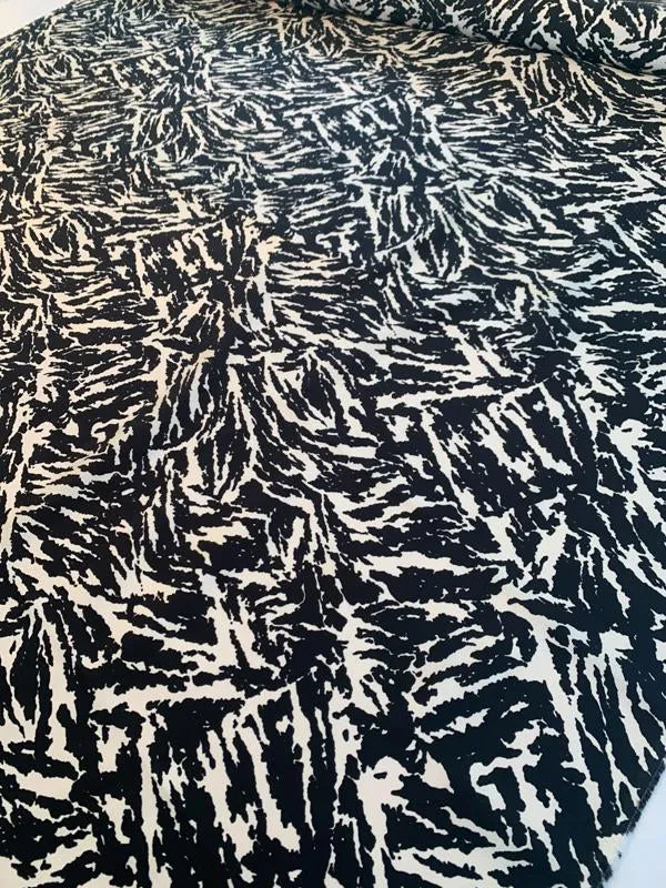 Abstract Printed Silk Twill - Black / White