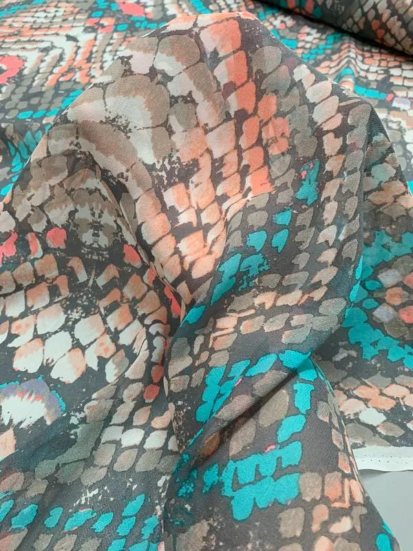 Abstract Snakeskin Printed Silk Chiffon - Multicolor