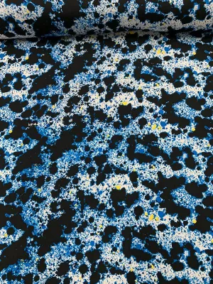 Abstract Splatter Printed Silk Crepe de Chine - Blue / Black / White / Yellow