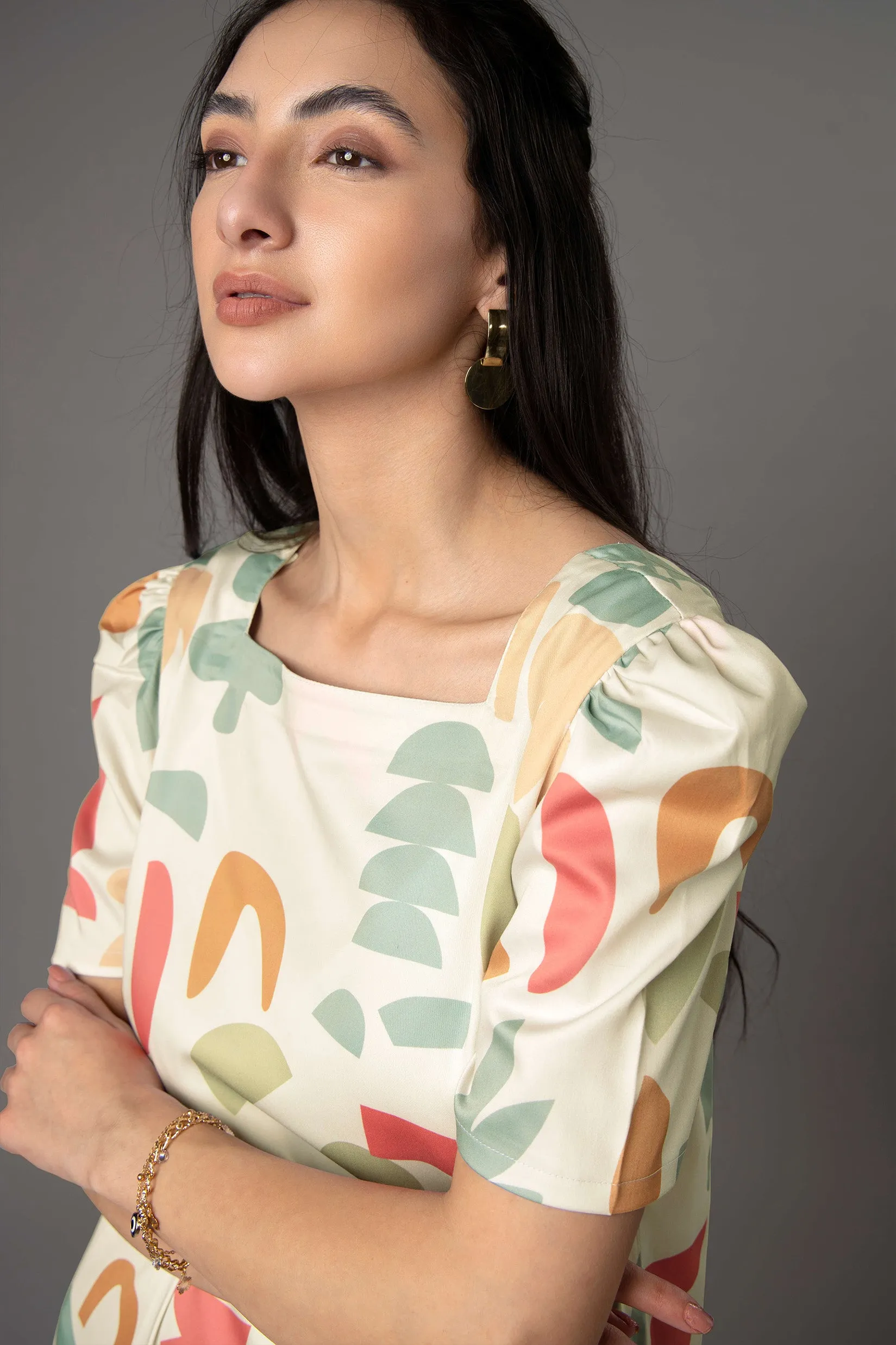 Abstract Square Neck Midi Dress