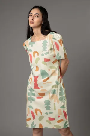 Abstract Square Neck Midi Dress