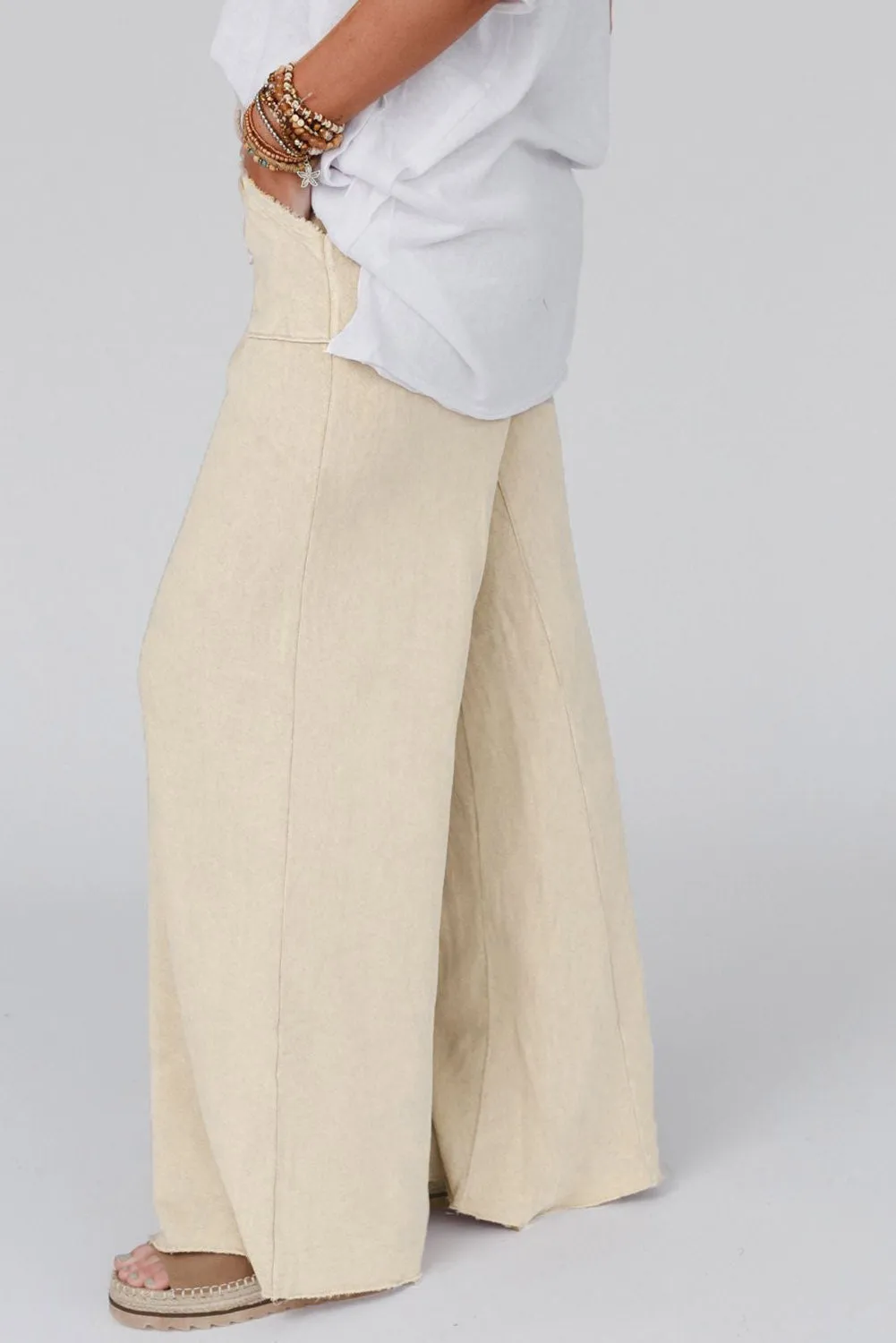 Apricot Mineral Washed Drawstring Retro Wide Leg Pants