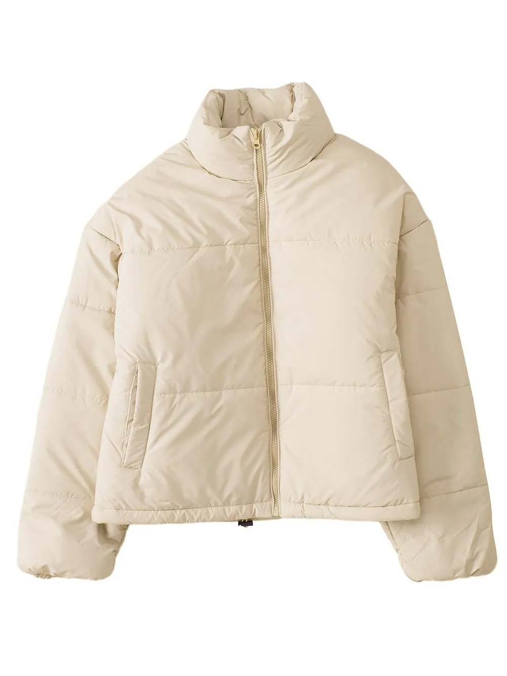 Apricot Quilted Puffer Jacket with Drawstring Hem