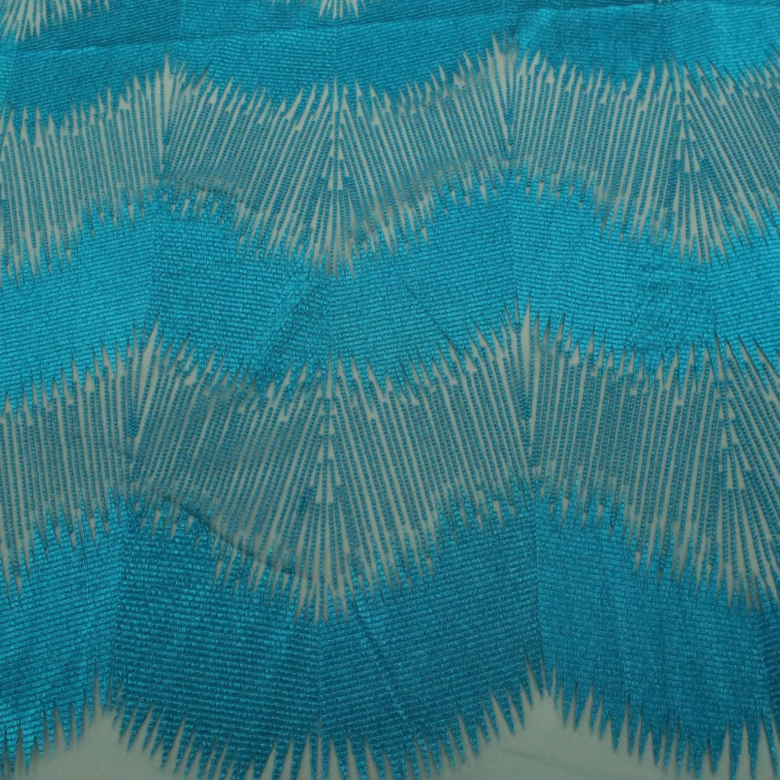 Aqua Abstract Embroidered Tulle Fabric