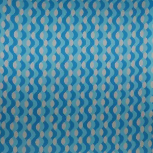 Aqua and Ivory Abstract Waves Printed Silk Charmeuse Fabric