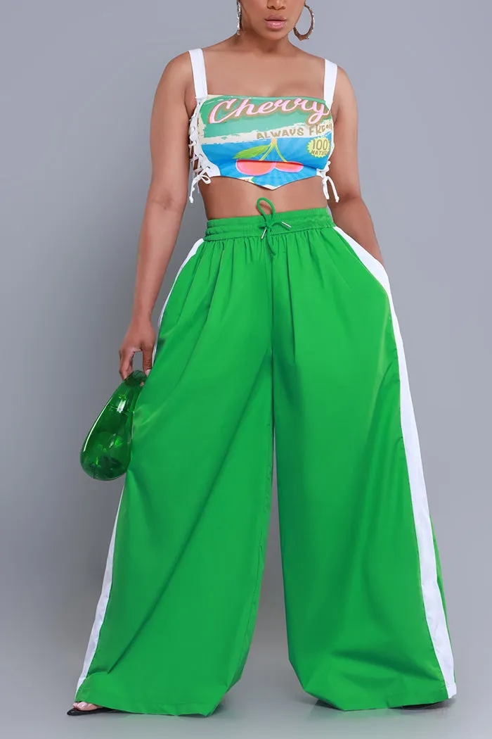 Around The World Wide Leg Pants - Green/White