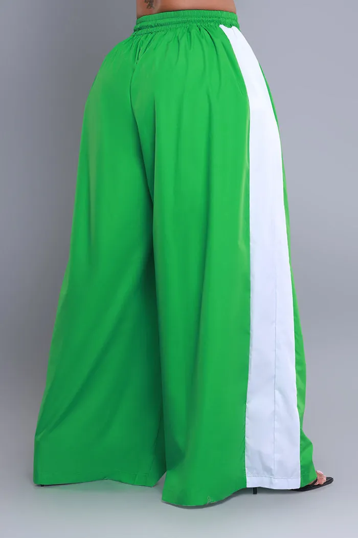 Around The World Wide Leg Pants - Green/White