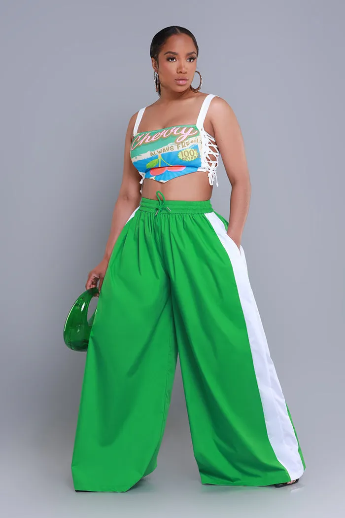 Around The World Wide Leg Pants - Green/White