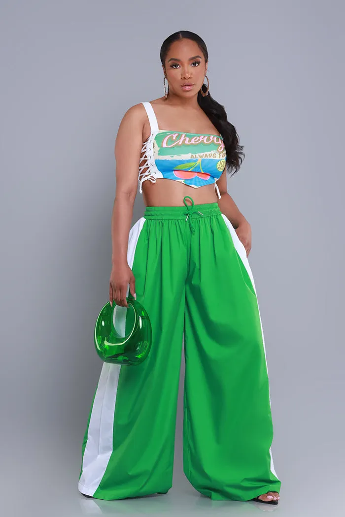 Around The World Wide Leg Pants - Green/White