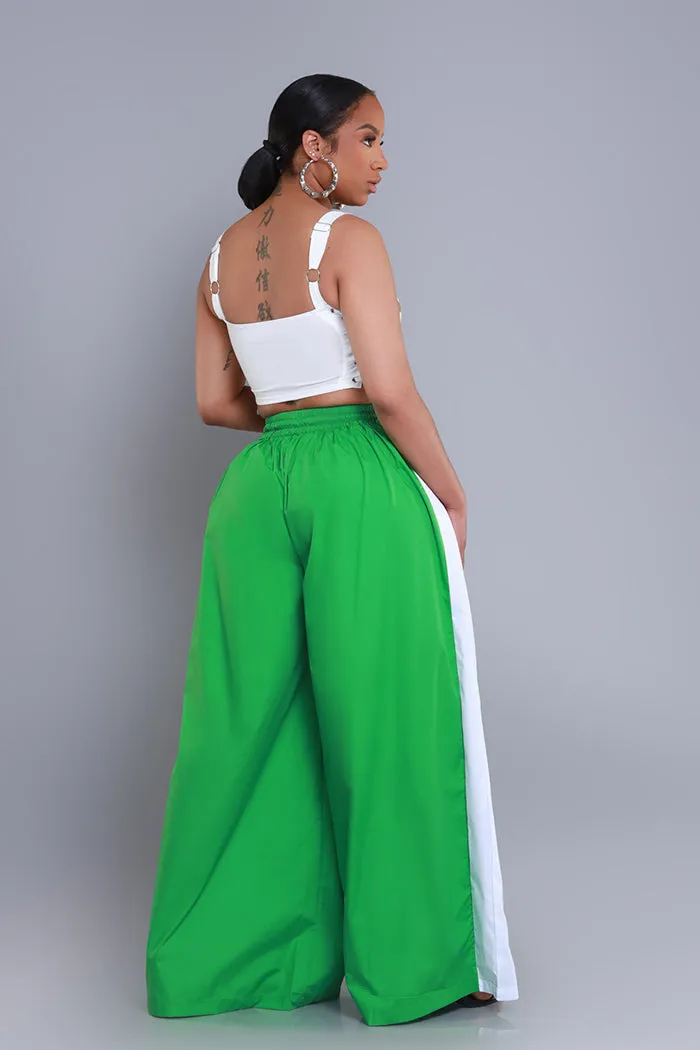 Around The World Wide Leg Pants - Green/White