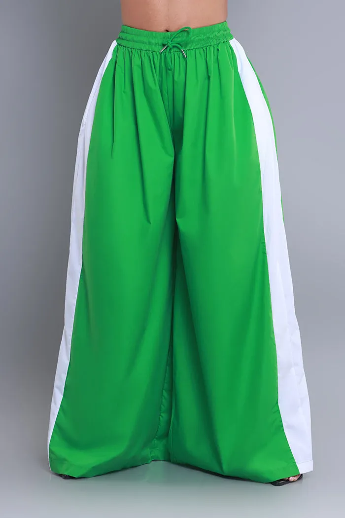 Around The World Wide Leg Pants - Green/White