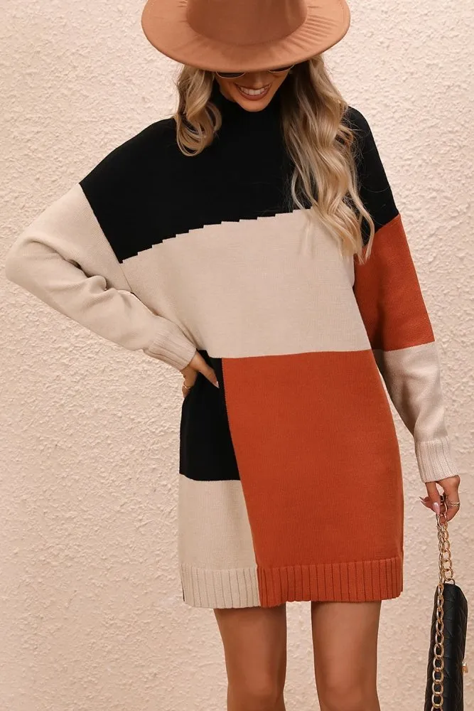 Autumn Is Here Color Block Sweater Dress