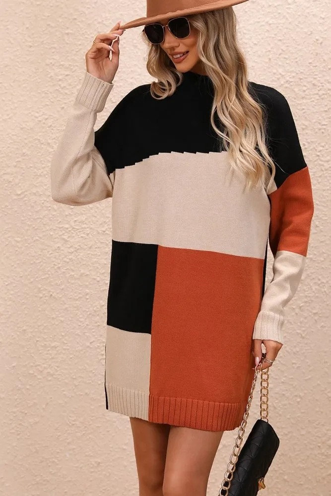 Autumn Is Here Color Block Sweater Dress