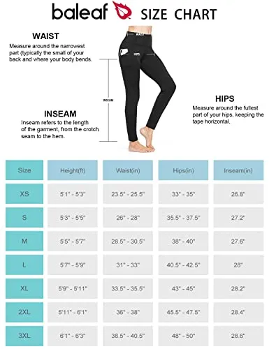 BALEAF Leggings for Women Fleece Lined Thermal Warm Winter Tights High Waisted Thick Yoga Pants Cold Weather Inner Pocket Light Blue S