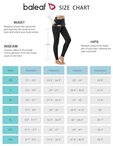 BALEAF Leggings for Women Fleece Lined Thermal Warm Winter Tights High Waisted Thick Yoga Pants Cold Weather Inner Pocket Light Blue S