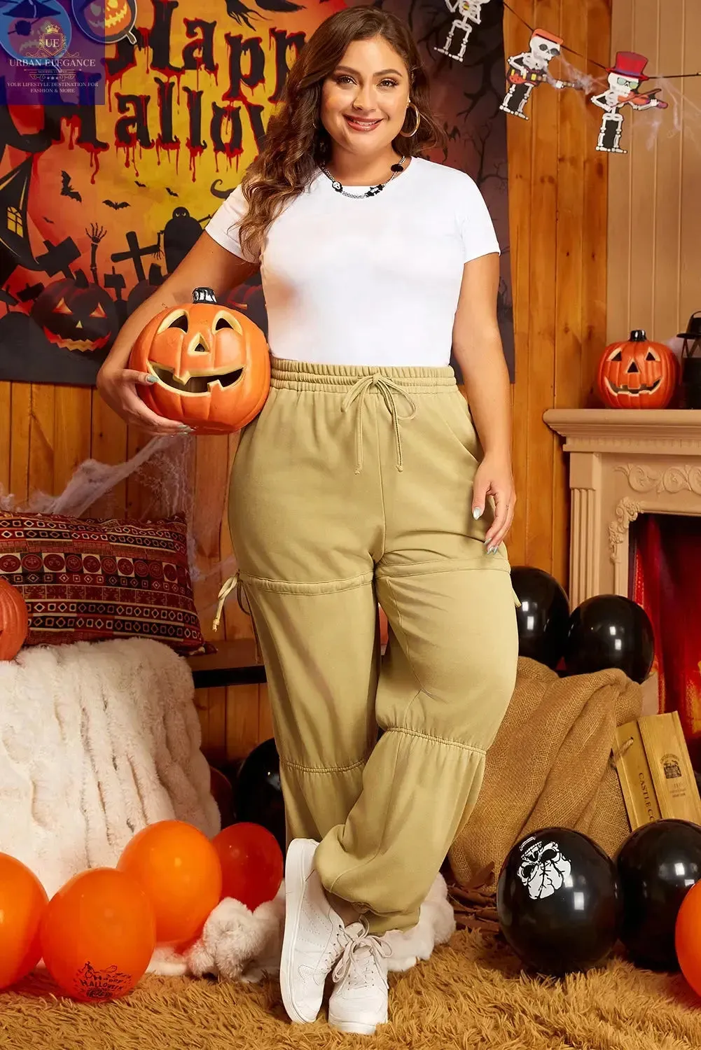 Beige High Waist Plus Size Pants