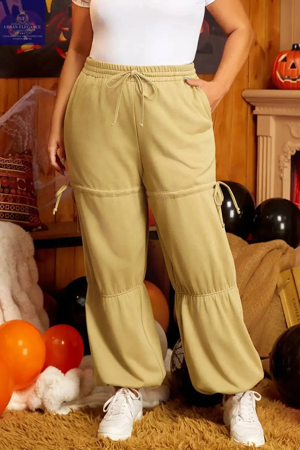 Beige High Waist Plus Size Pants