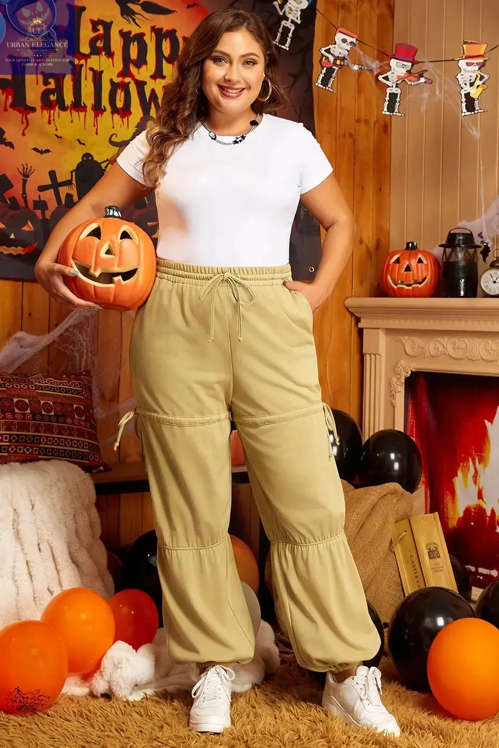 Beige High Waist Plus Size Pants