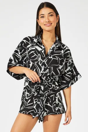 Black Abstract Oversized Playsuit