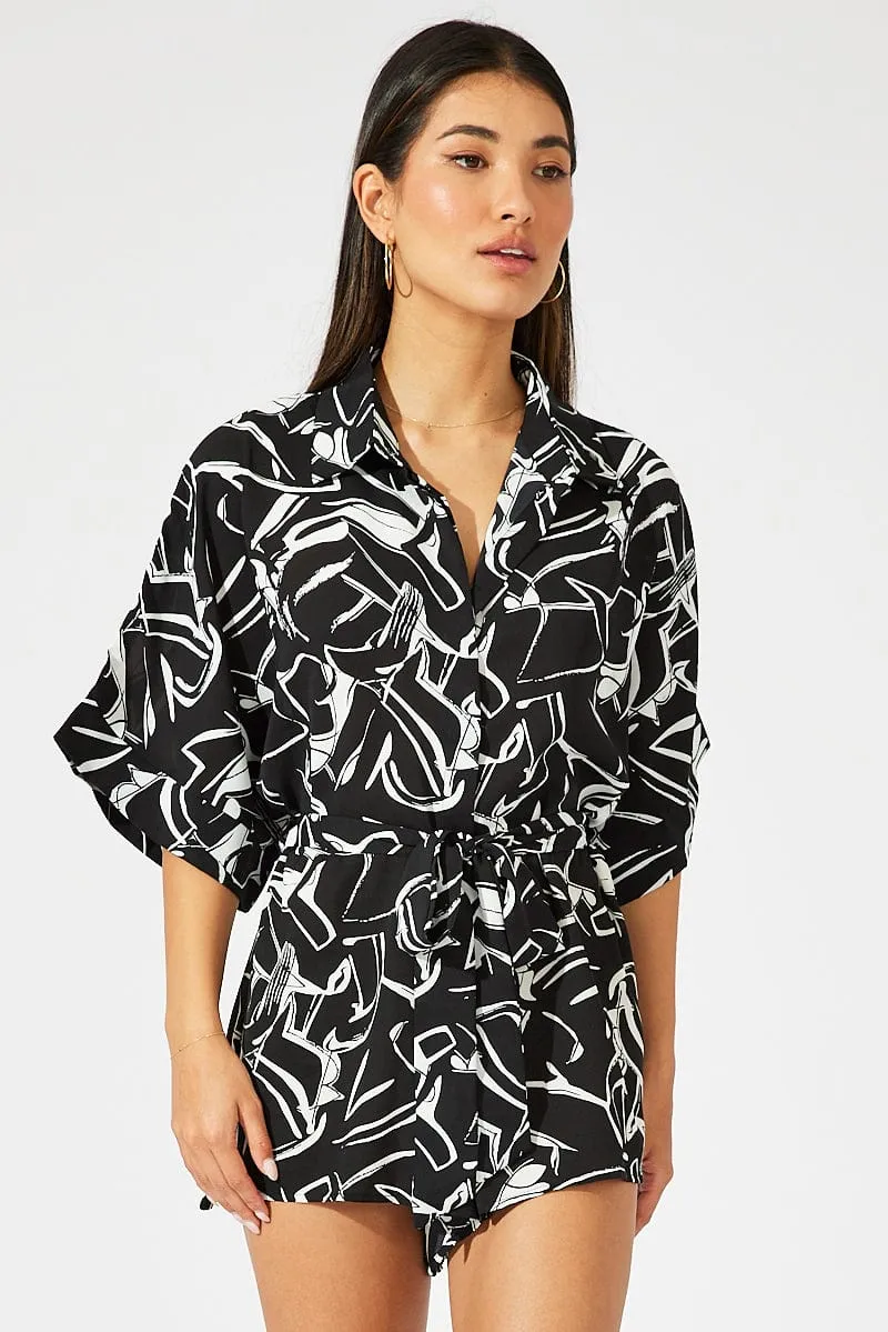 Black Abstract Oversized Playsuit