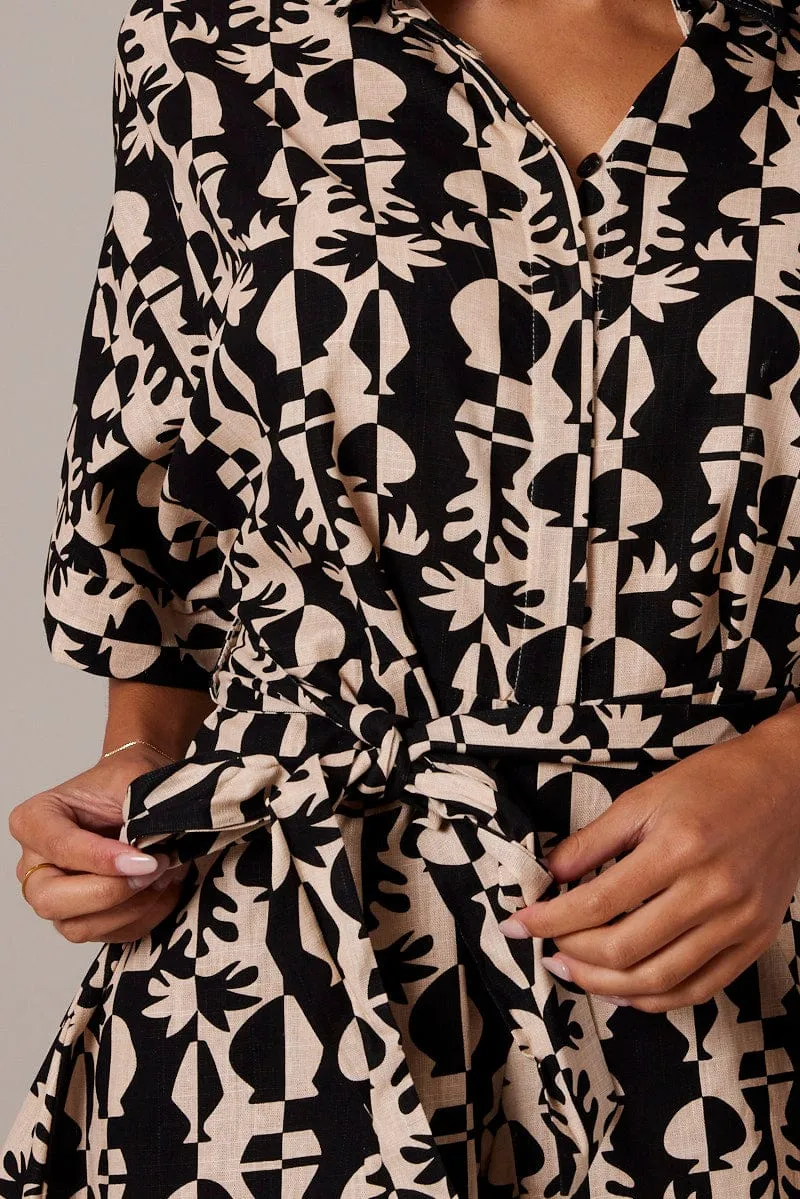 Black Abstract Oversized Playsuit