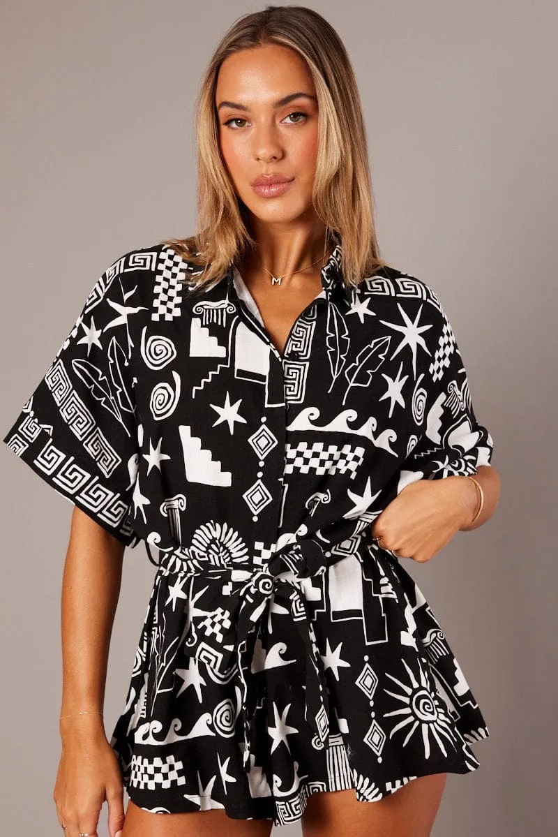 Black Abstract Oversized Playsuit