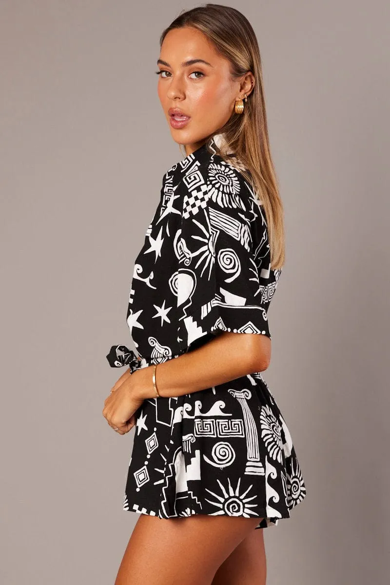 Black Abstract Oversized Playsuit