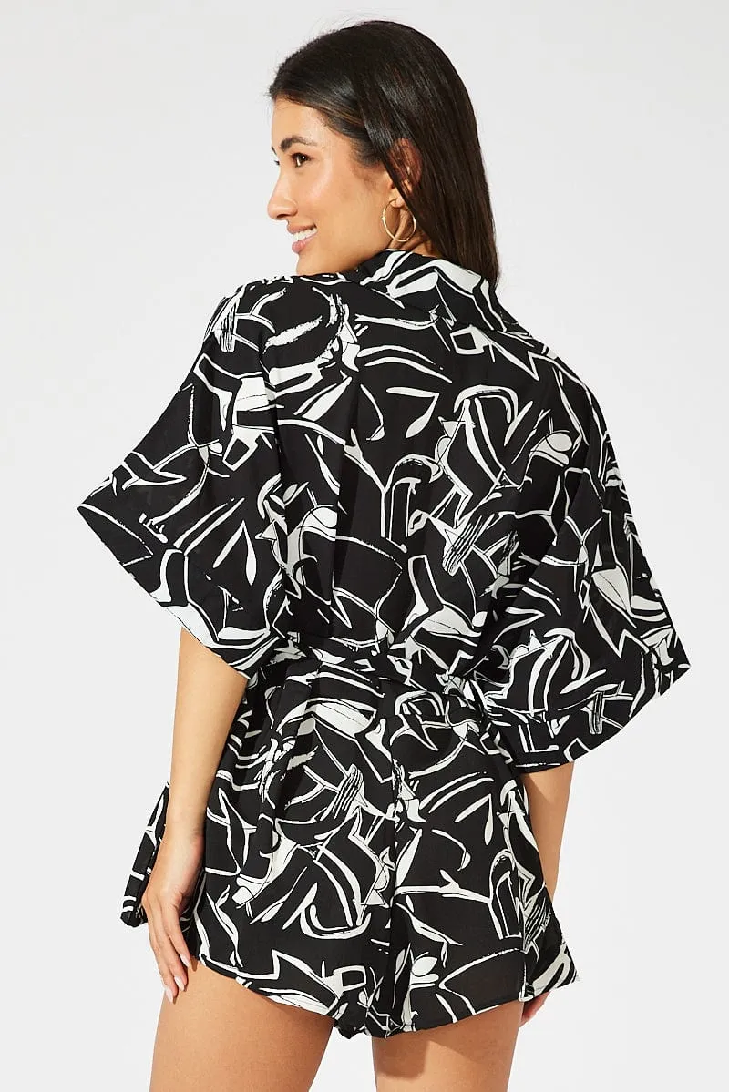 Black Abstract Oversized Playsuit