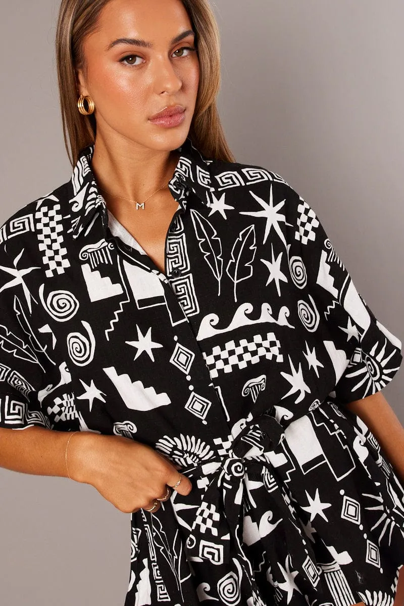 Black Abstract Oversized Playsuit