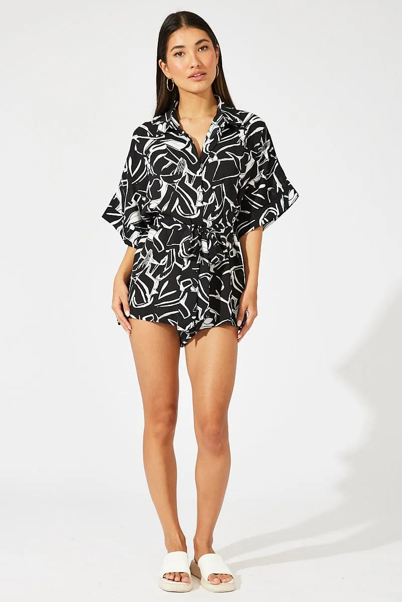 Black Abstract Oversized Playsuit