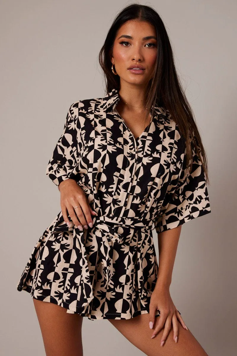 Black Abstract Oversized Playsuit