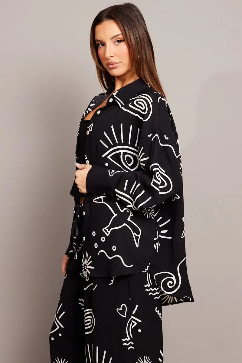 Black Abstract Relaxed Shirt Long Sleeve