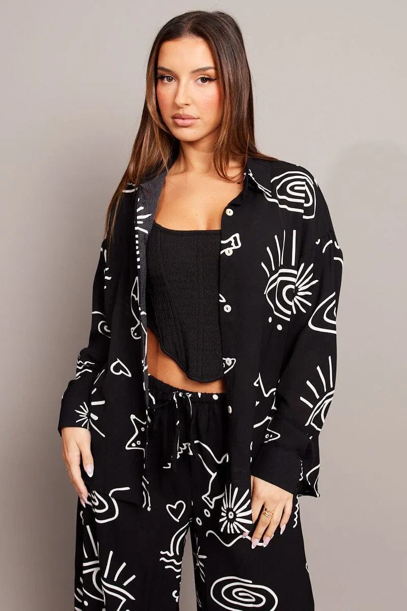 Black Abstract Relaxed Shirt Long Sleeve