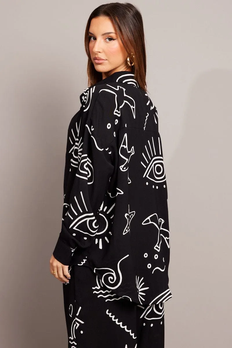 Black Abstract Relaxed Shirt Long Sleeve