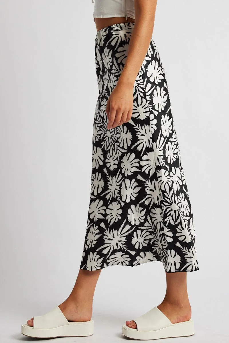 Black Abstract Slip Skirt Maxi