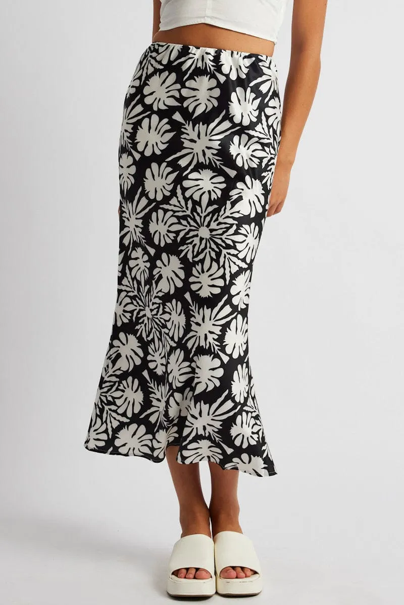 Black Abstract Slip Skirt Maxi